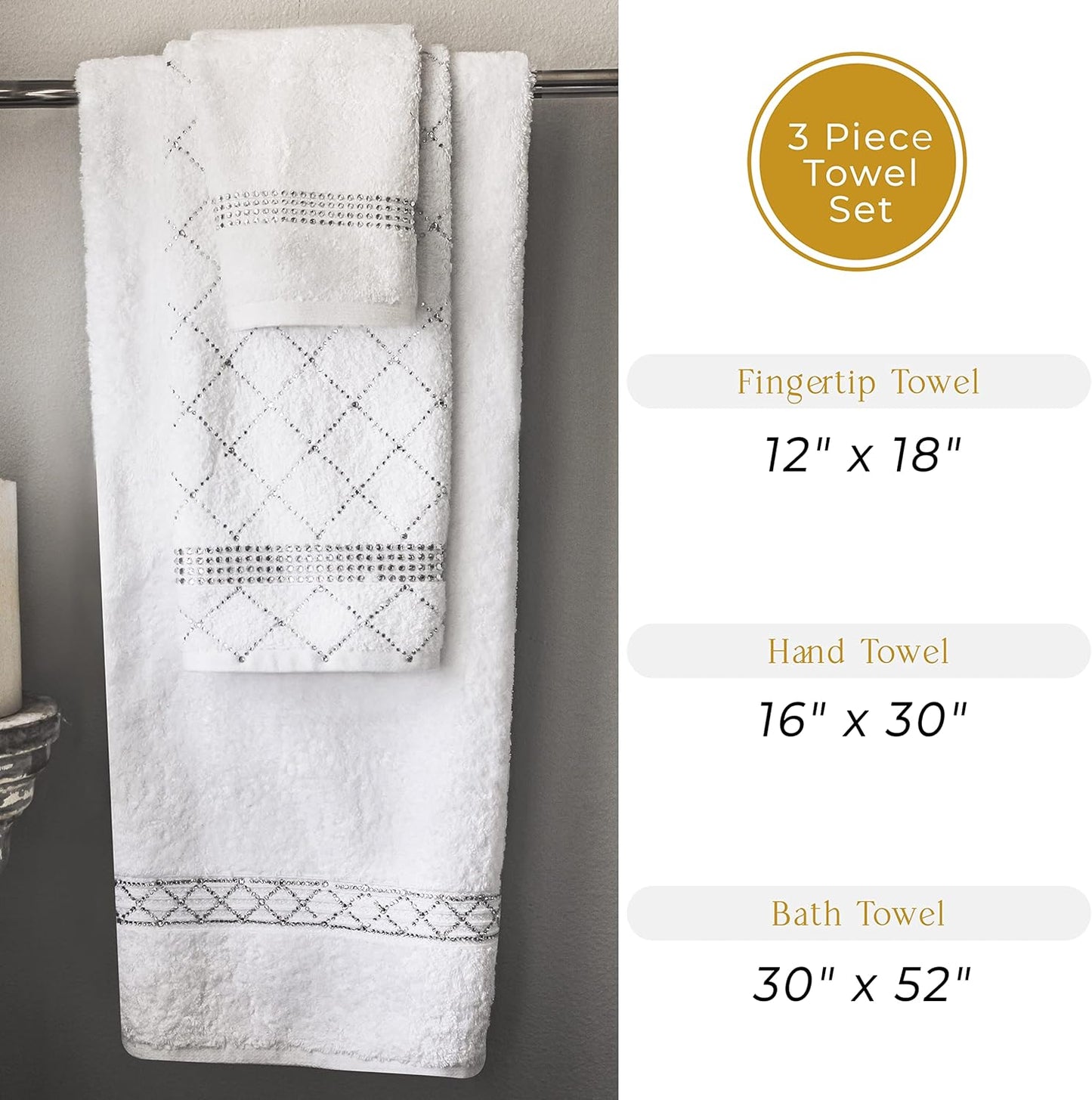 Rhinestone 3 Piece Towel Set with X