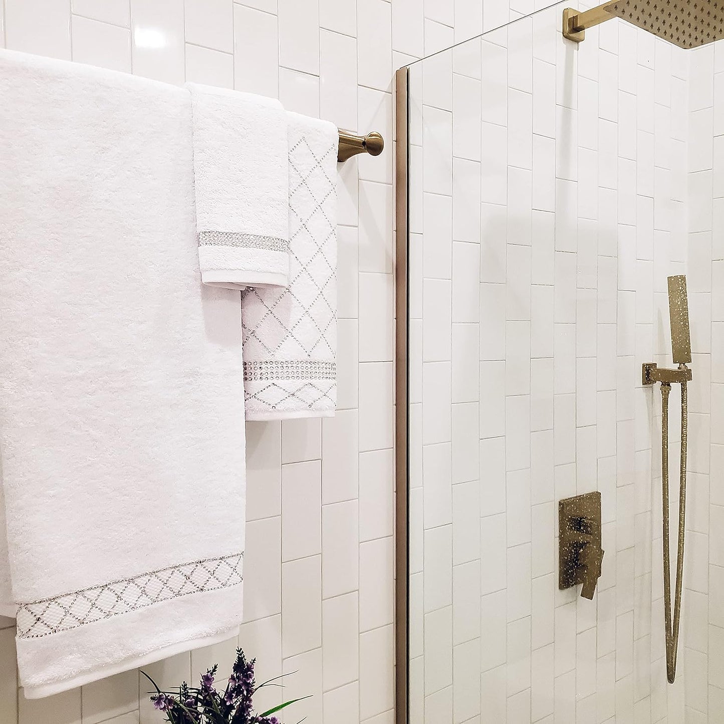 Rhinestone 3 Piece Towel Set with X