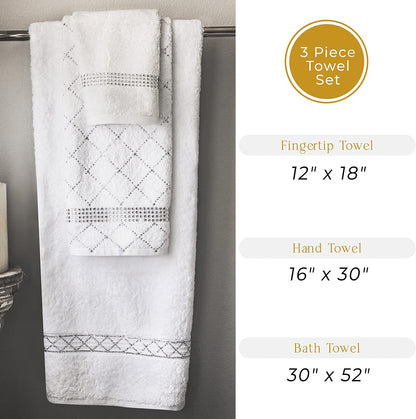 Rhinestone 3 Piece Towel Set with X