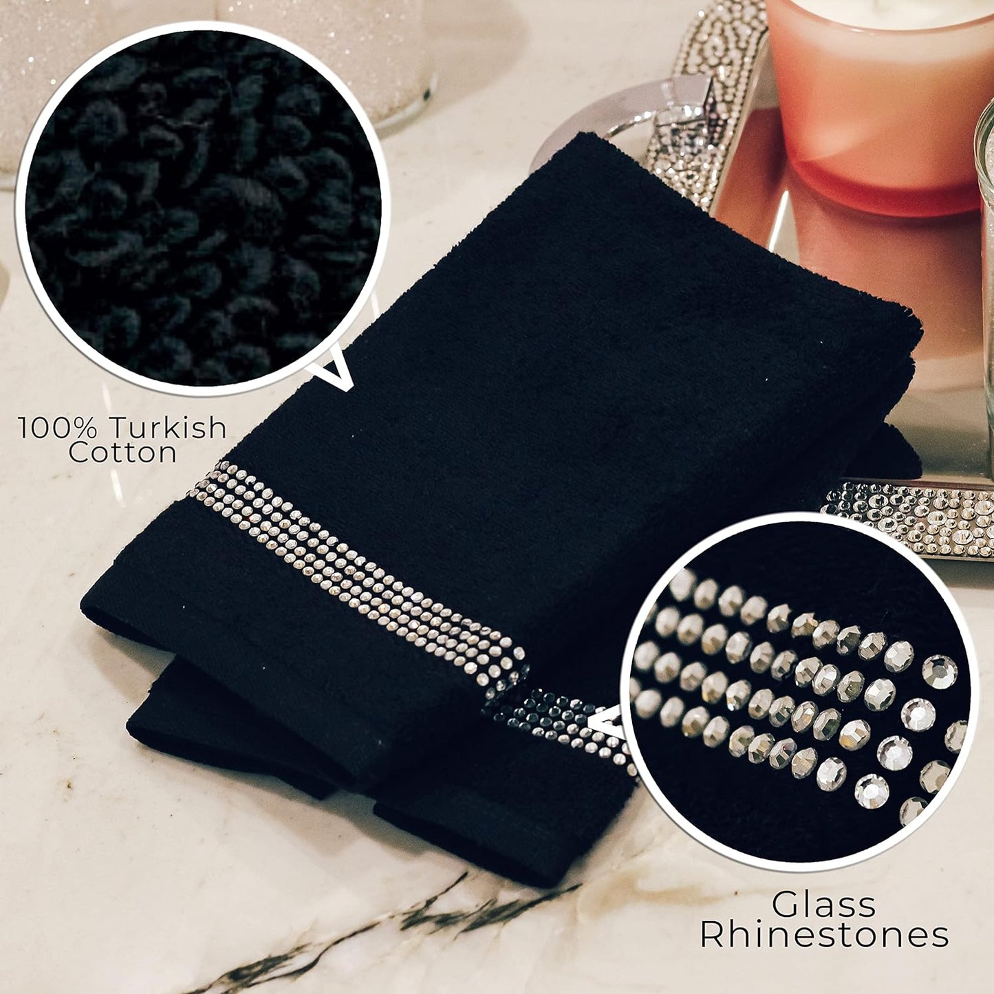 Rhinestone 3 Piece Towel Set with X