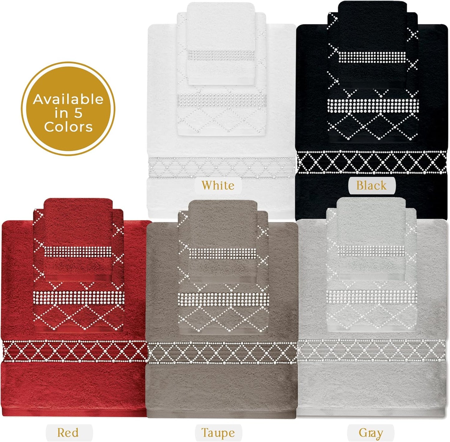 Rhinestone 3 Piece Towel Set with X