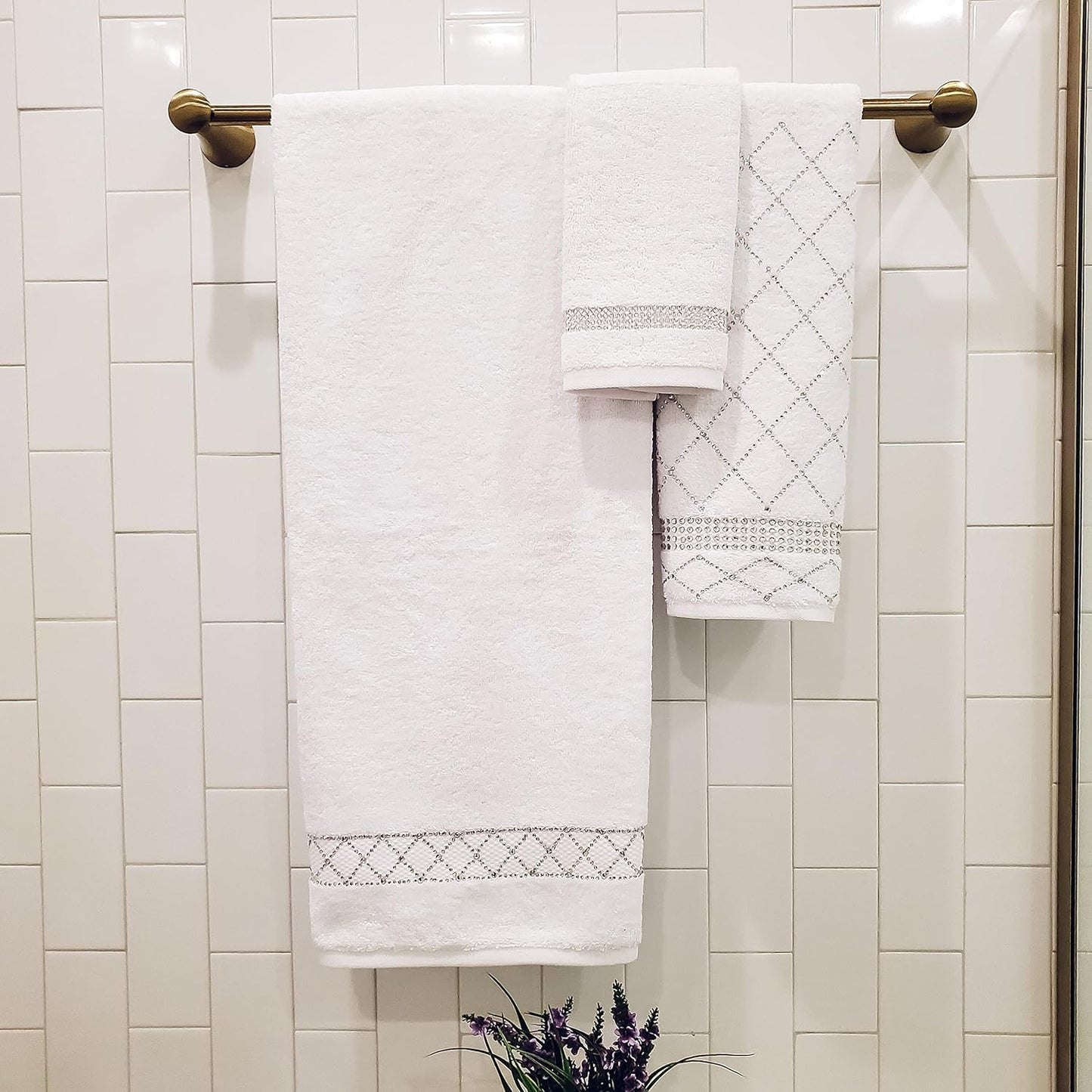 Rhinestone 3 Piece Towel Set with X